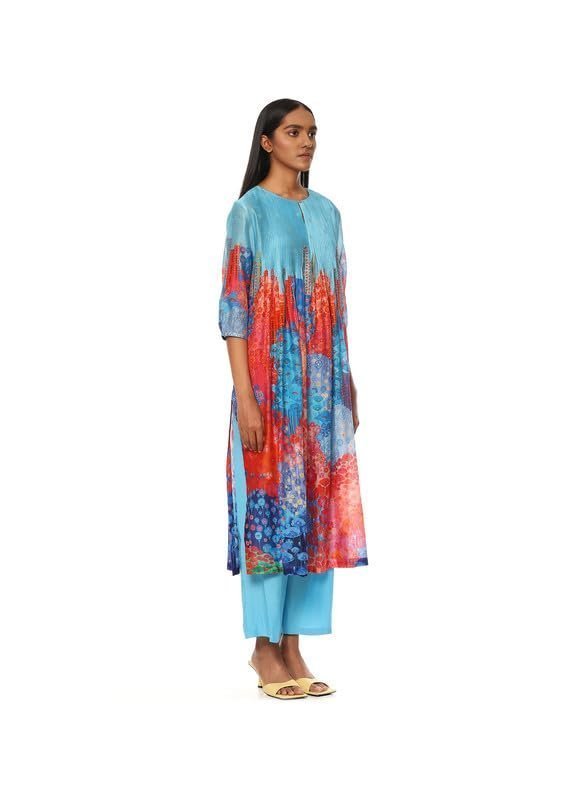 Blue Powder Chanderi Printed Kurta Bottom Set for Women