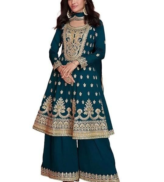 Miss Ethnik Women's Pink Vichitra Silk Stitched Top With Stitched Vichitra Silk Bottom and Vichitra silk Dupatta Full Sleeve Embroidered Straight Kurta