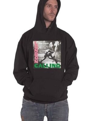 Clash Hoodie London Calling Band Logo Official Mens Black Pullover