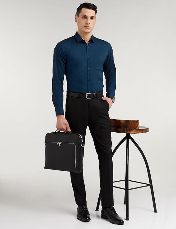 Peter England Men's Everyday Solid Slim Fit Full Sleeve Formal Shirt | Cotton-Rich