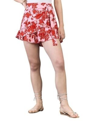 Women Floral Printed High-Rise Waist Tie-Up Ruffled Wrap Mini Skirts