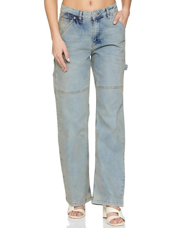 INKAST Regular Women's High Waist Full Length Cargo Loose Fit Jeans