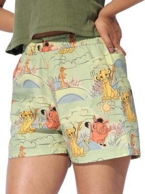 Hakuna Matata Women and Girls Pull On Green All Over Printed Regular Fit Cotton Boxer Shorts