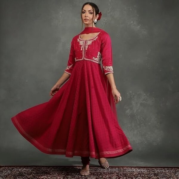 BIBA Women Bal Silk Chanderi Floral Anarkali Suit Set