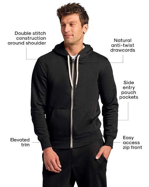 Classic Men's Fleece French Terry Zip Hoodie, Zip-up French Terry Fleece Hooded Sweatshirt Jacket for Men
