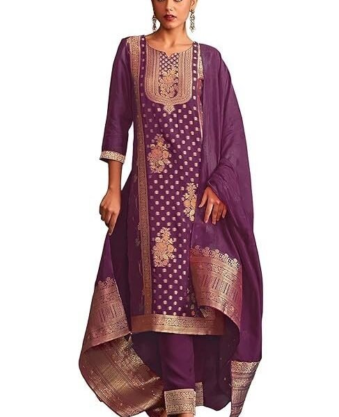 Janasya Women's Organza Jacquard Straight Kurta Set