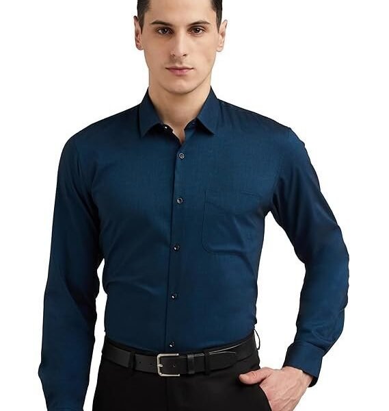 Peter England Men's Everyday Solid Slim Fit Full Sleeve Formal Shirt | Cotton-Rich
