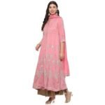 BIBA Women Cotton Blend Anarkali Embroidered Kurta Suit Set