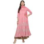 BIBA Women Cotton Blend Anarkali Embroidered Kurta Suit Set