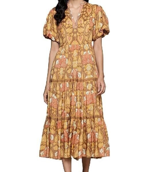 Kumar Yellow Paisley Print Long Dress