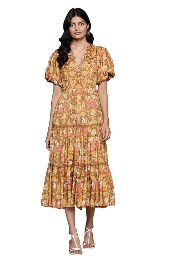 Kumar Yellow Paisley Print Long Dress