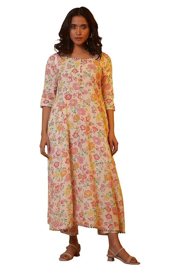 Aurelia Women White Floral Print Viscose Kurta Set with Trousers & Dupatta