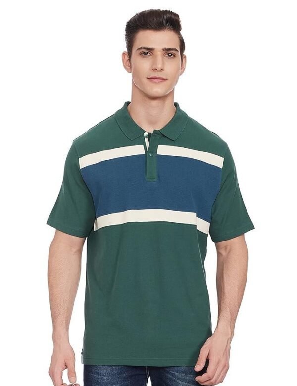 Marks & Spencer Mens Striped Cotton Polo Neck Regular Fit T-Shirt
