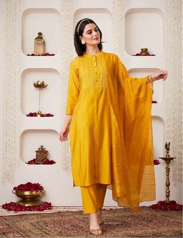 Women's Embroidered Kurta Pant Set with Dupatta