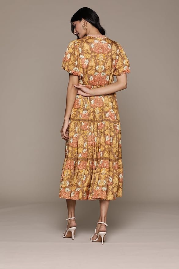 Kumar Yellow Paisley Print Long Dress