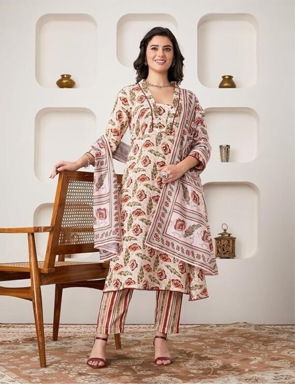Myx Women's Printed Anarkali Kurta Pant Set with Dupatta