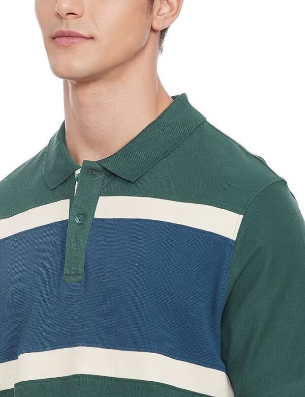 Marks & Spencer Mens Striped Cotton Polo Neck Regular Fit T-Shirt