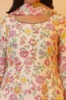 Aurelia Women White Floral Print Viscose Kurta Set with Trousers & Dupatta